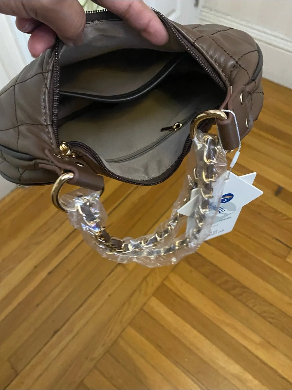 chinllo brown Quilted Crescent Shoulder Bag with Chain Strap